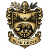 Decorative emblem with a bear and forest scene, featuring 'The House of Bear Grove' text.